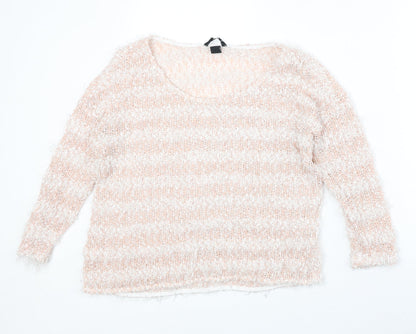 H&M Womens Pink Scoop Neck Striped Polyester Pullover Jumper Size S