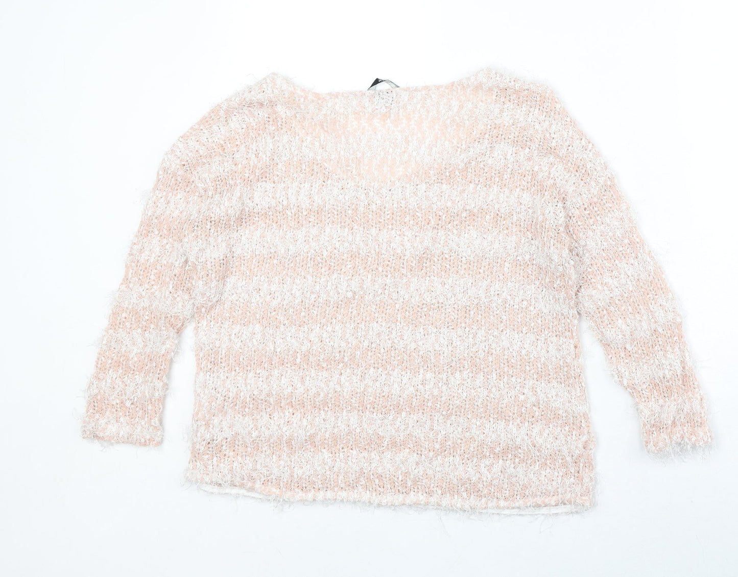 H&M Womens Pink Scoop Neck Striped Polyester Pullover Jumper Size S