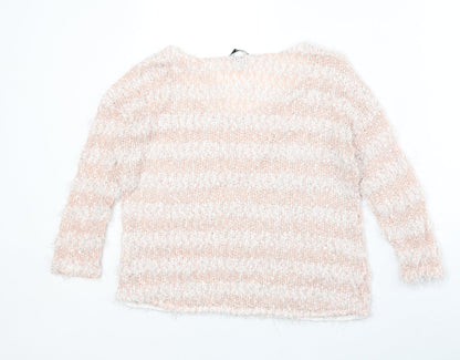 H&M Womens Pink Scoop Neck Striped Polyester Pullover Jumper Size S