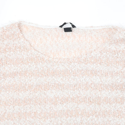 H&M Womens Pink Scoop Neck Striped Polyester Pullover Jumper Size S