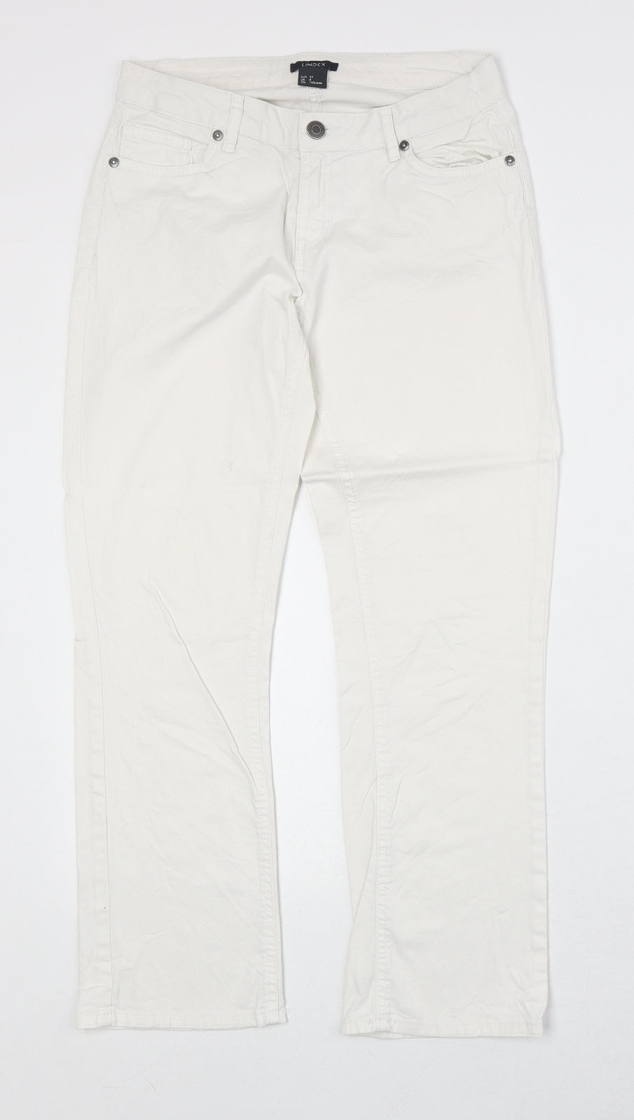 Lindex Womens White Cotton Straight Jeans Size 8 Regular Zip