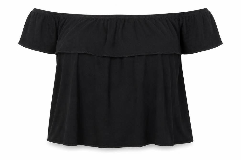 Topshop Womens Black Viscose Basic Blouse Size 16 Off the Shoulder - Ruffle