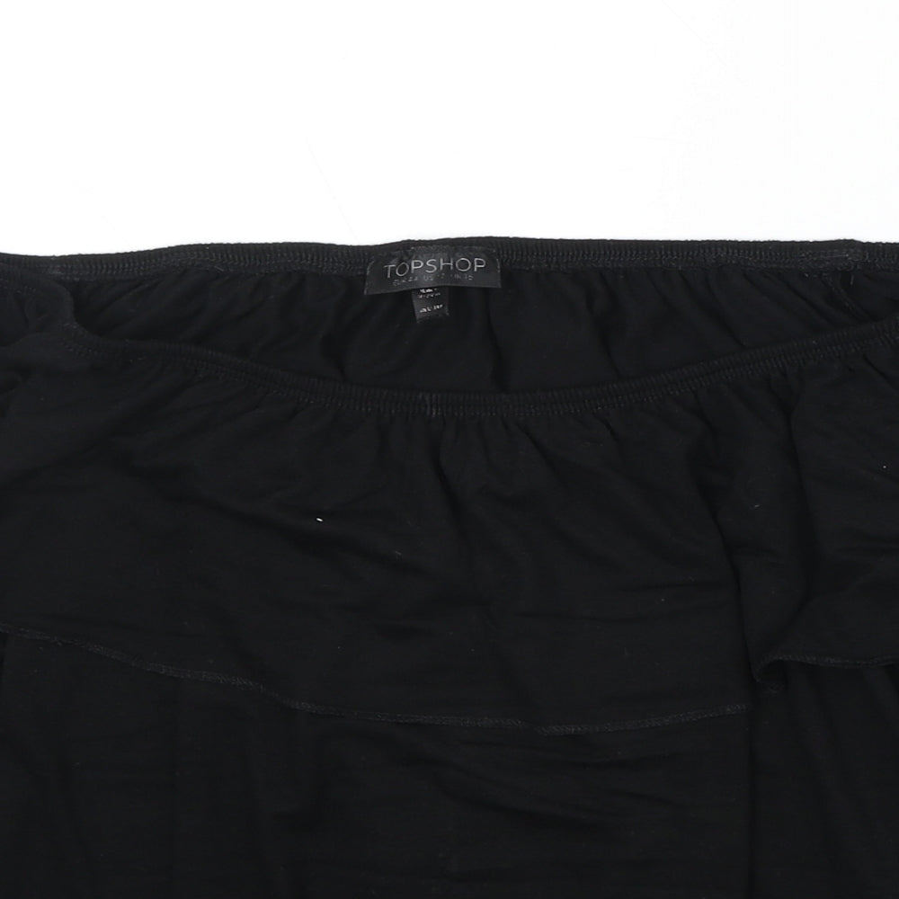 Topshop Womens Black Viscose Basic Blouse Size 16 Off the Shoulder - Ruffle