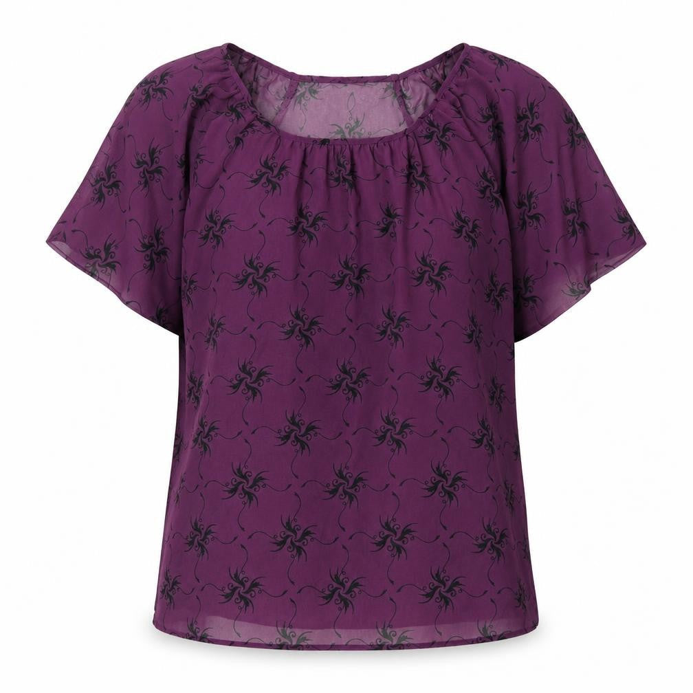 George Womens Purple Geometric Polyester Basic Blouse Size 12 Boat Neck
