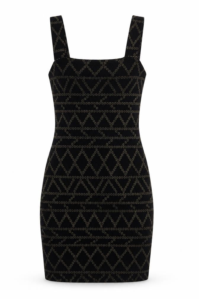 H&M Womens Black Geometric Viscose Bodycon Size S Square Neck Pullover