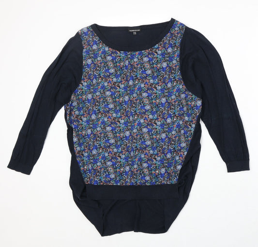 Warehouse Womens Blue Boat Neck Floral Viscose Pullover Jumper Size 10