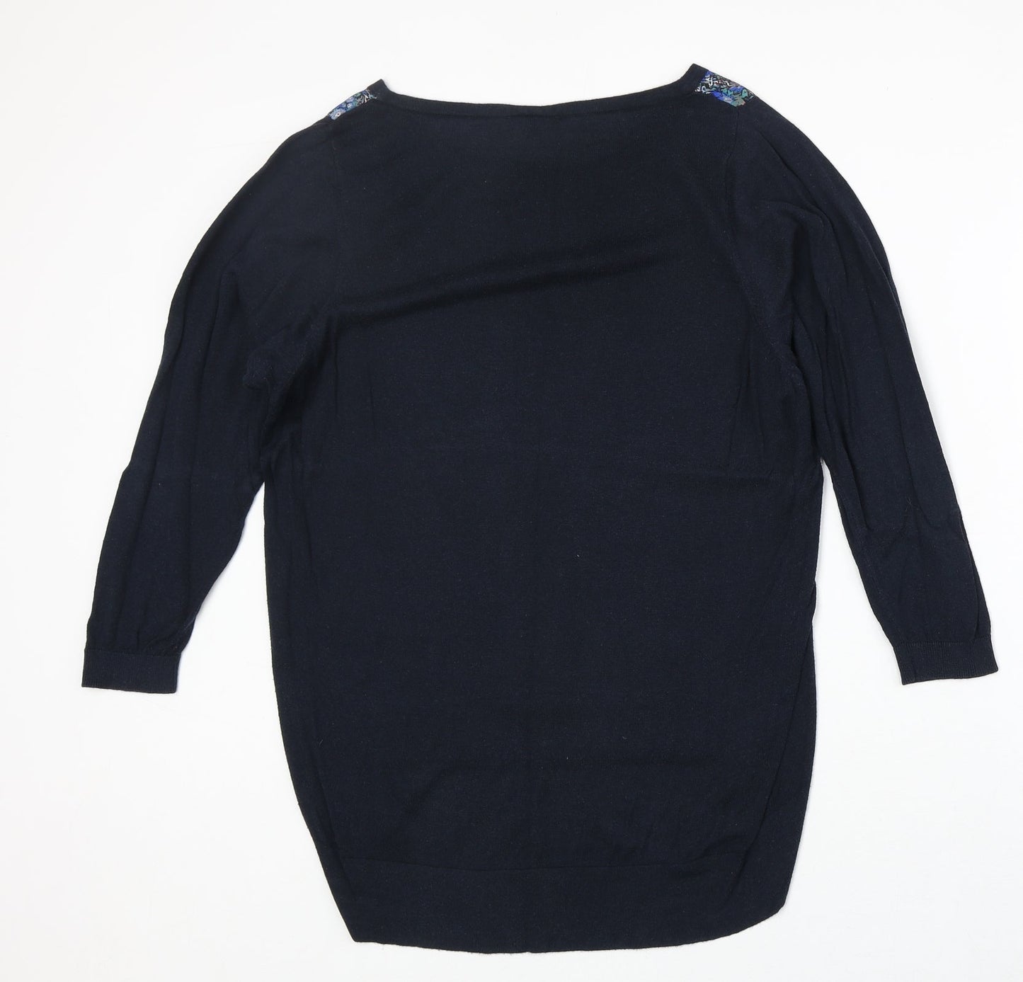 Warehouse Womens Blue Boat Neck Floral Viscose Pullover Jumper Size 10