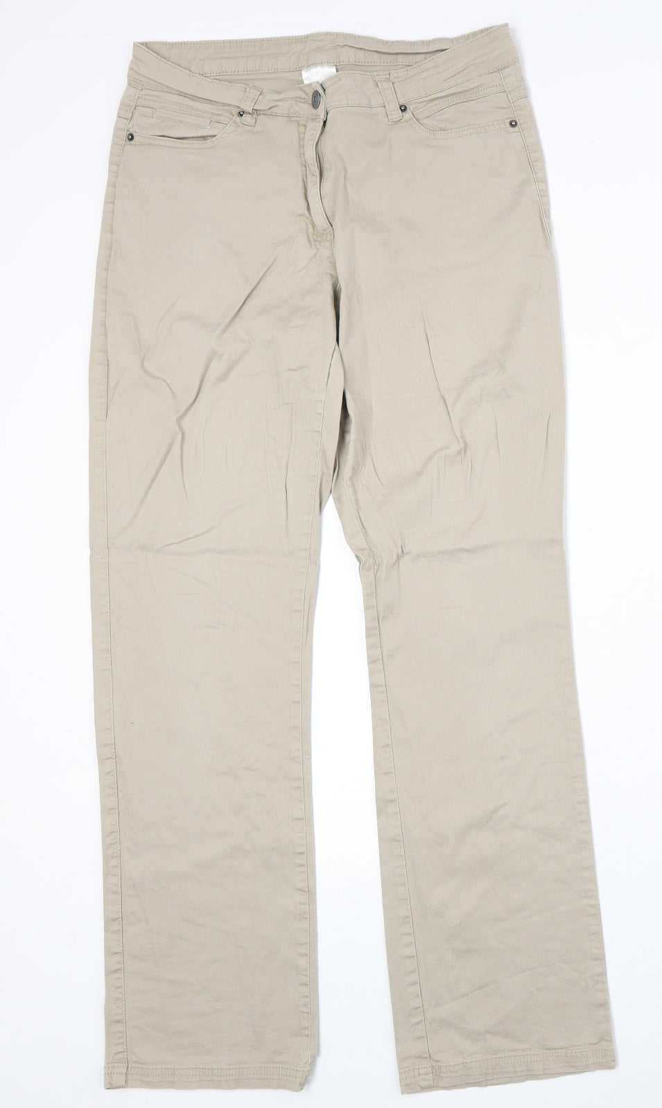 Up Fashion Womens Beige Cotton Straight Jeans Size 30 in Regular Zip