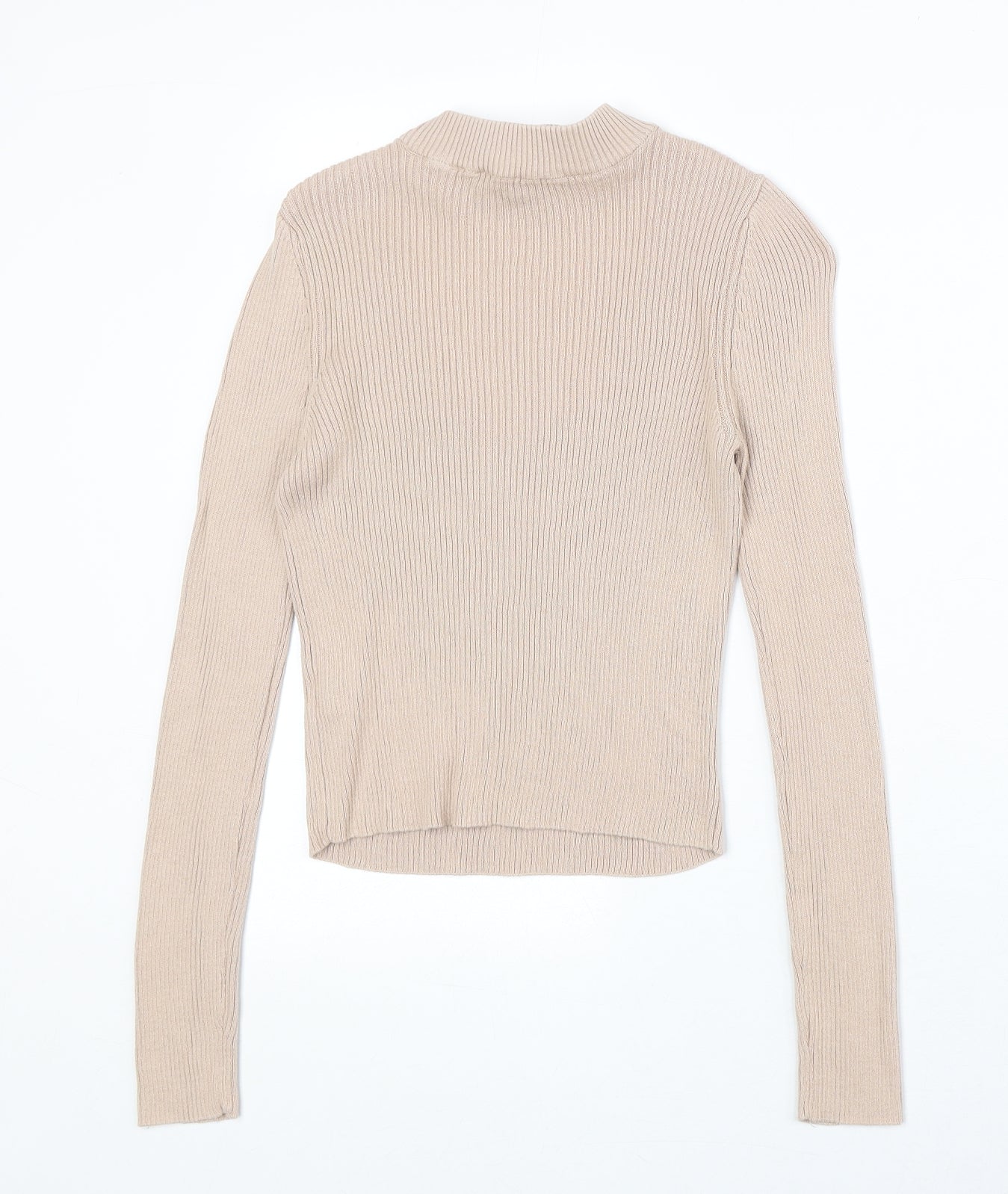 Atmosphere Womens Beige Mock Neck 100% Cotton Pullover Jumper Size 8 - Cut Out Detail