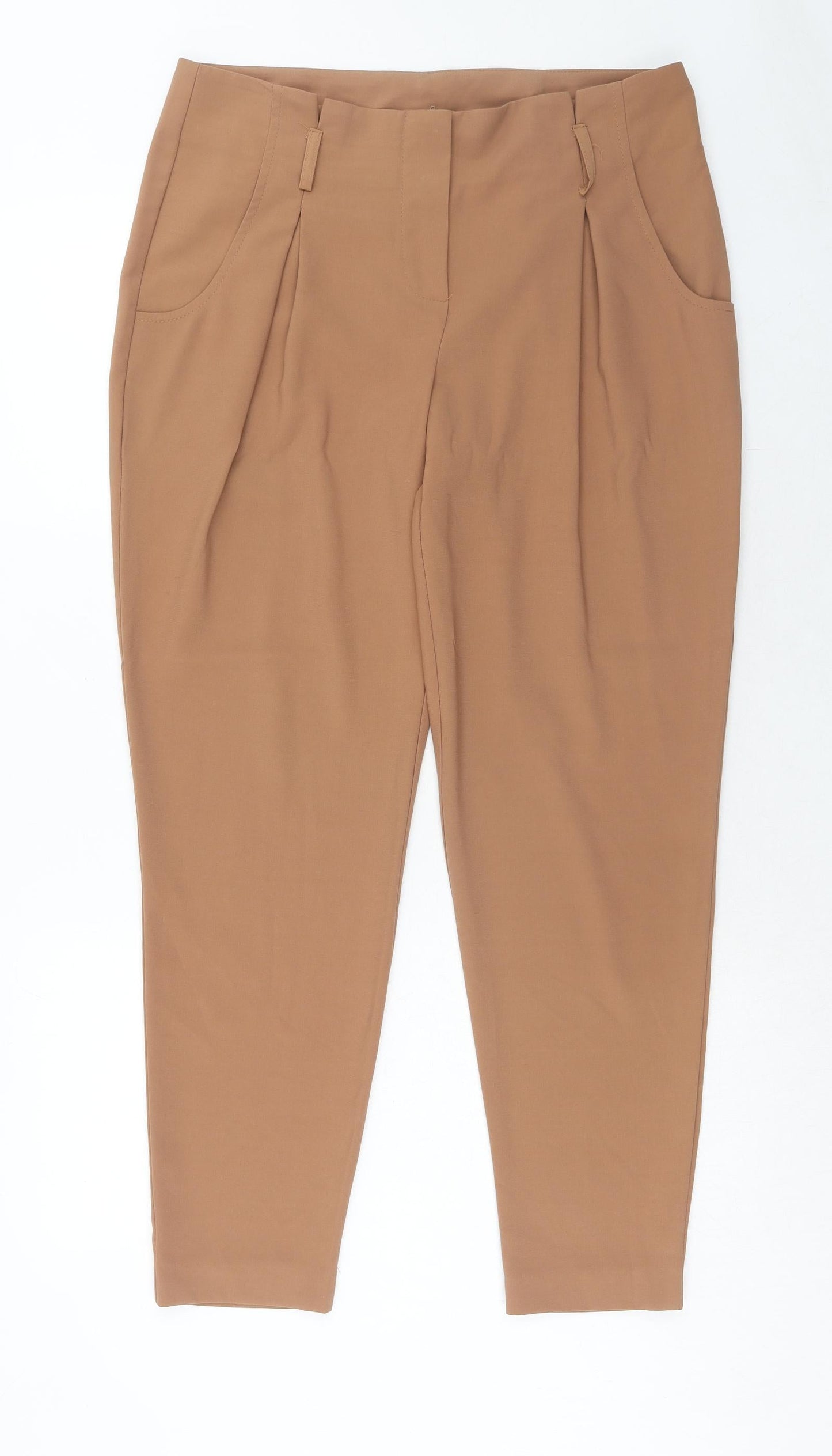New Look Womens Brown Polyester Trousers Size 12 Regular Hook & Eye