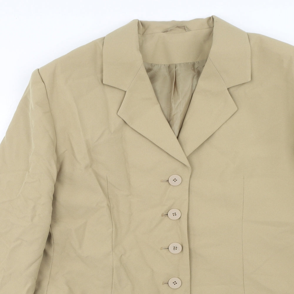 Preworn Womens Beige Polyester Jacket Suit Jacket Size 16