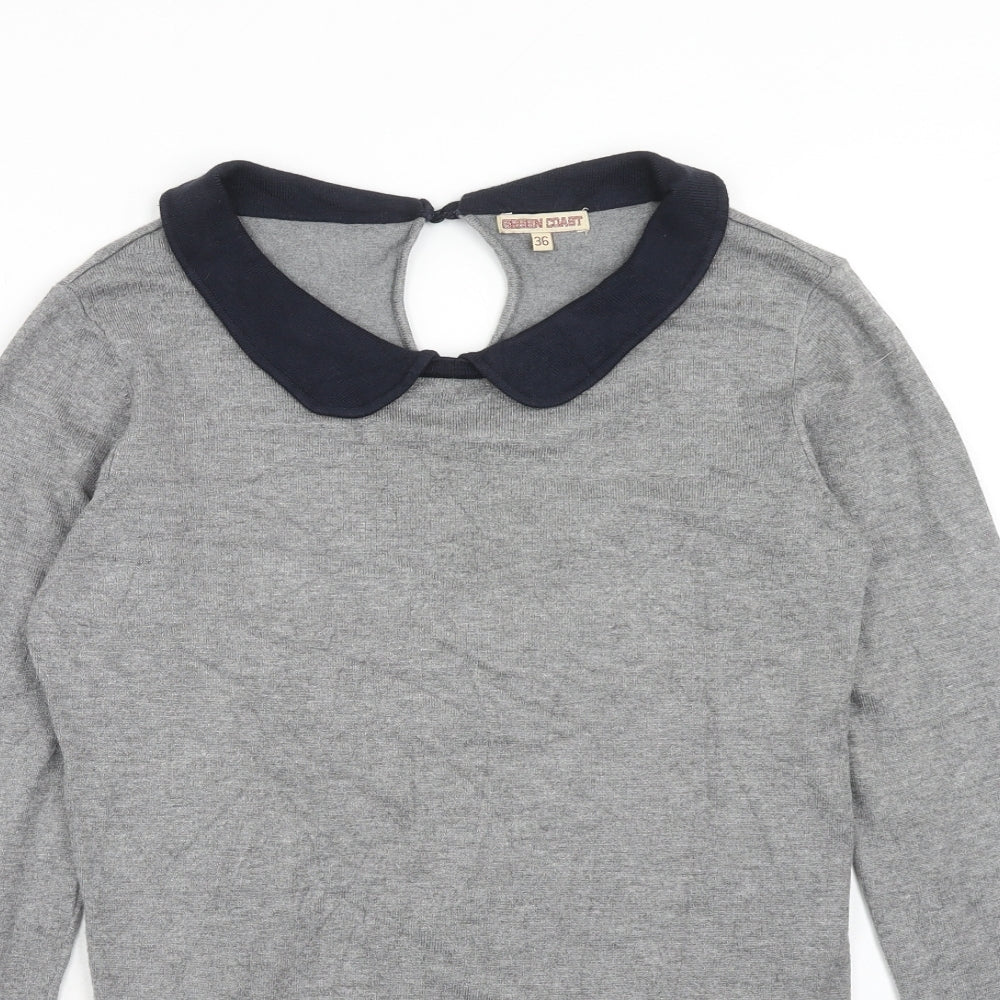Greencoast Womens Grey Collared Viscose Pullover Jumper Size 8