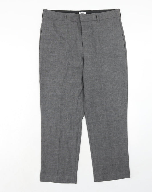 Loom Womens Grey Plaid Polyester Chino Trousers Size 32 L30 in Regular Hook & Eye