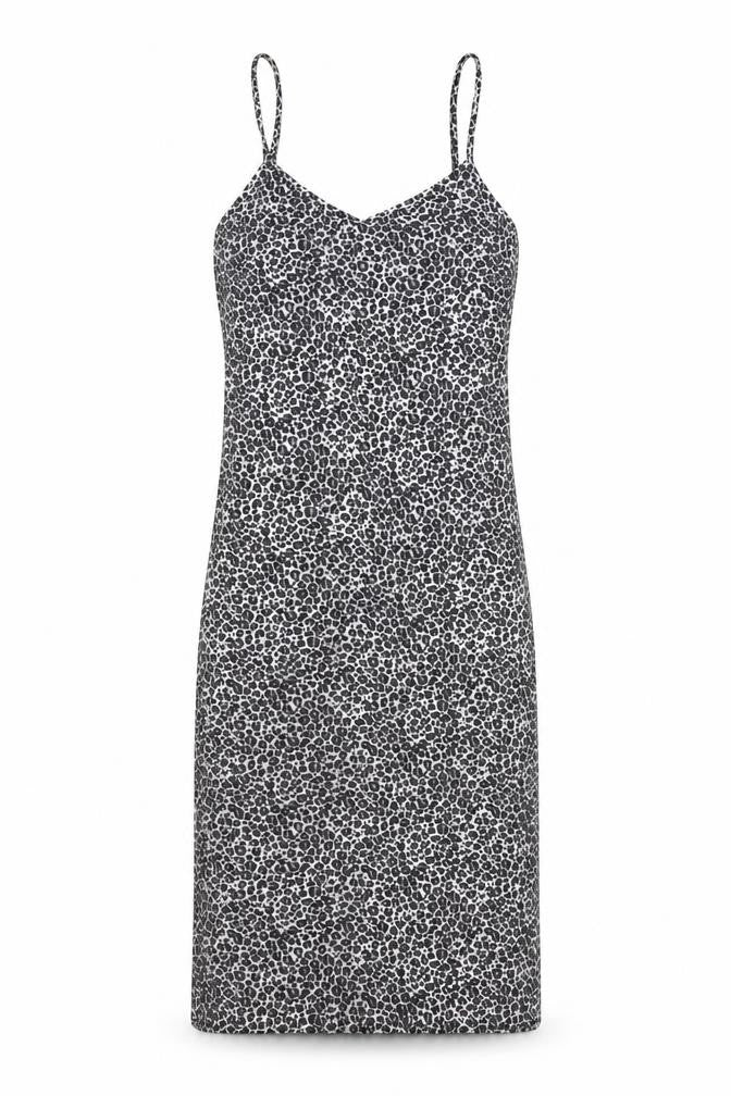 PRETTYLITTLETHING Womens Grey Animal Print Polyester Slip Dress Size 10 V-Neck Pullover - Leopard Pattern