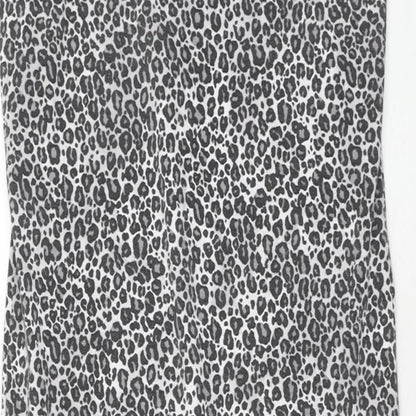 PRETTYLITTLETHING Womens Grey Animal Print Polyester Slip Dress Size 10 V-Neck Pullover - Leopard Pattern