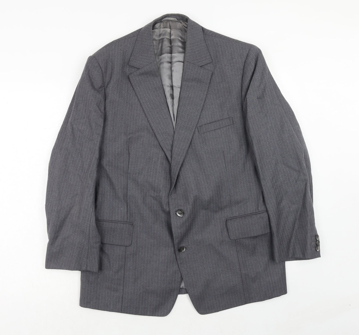 Barney Goodman Mens Grey Striped Polyester Jacket Suit Jacket Size 40 Regular