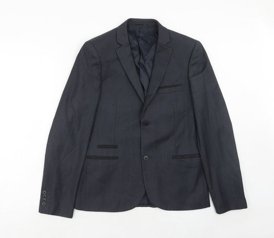 Topman Mens Blue Polyester Jacket Suit Jacket Size 38 Regular