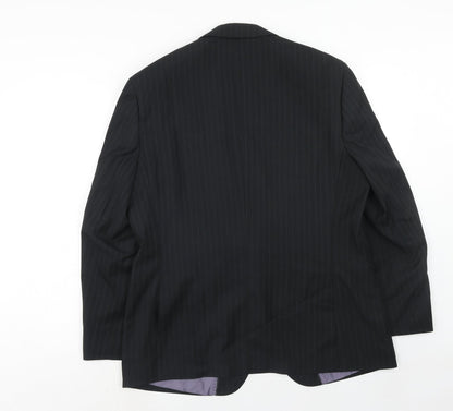 George Mens Black Striped Polyester Jacket Suit Jacket Size 42 Regular