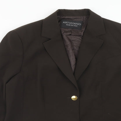 Artigiano Womens Beige Polyester Jacket Suit Jacket Size 14