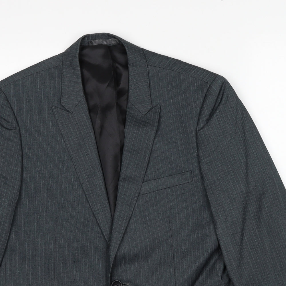 Butler and webb Mens Grey Striped Polyester Jacket Suit Jacket Size 36 Regular