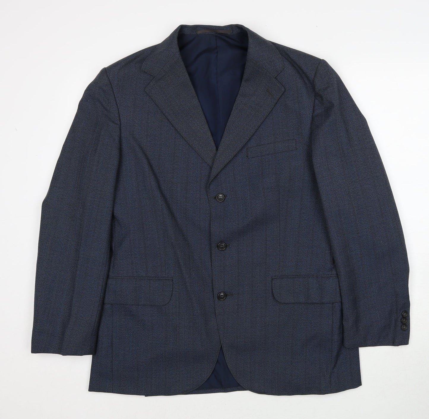 Daniel Davies Mens Blue Striped Wool Jacket Suit Jacket Size 40 Regular