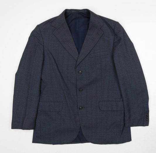 Daniel Davies Mens Blue Striped Wool Jacket Suit Jacket Size 40 Regular