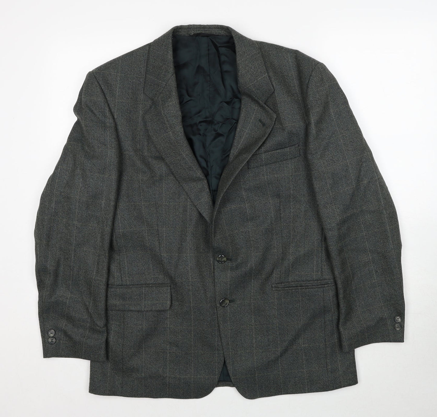 Preworn Mens Green Check Polyester Jacket Suit Jacket Size 40 Regular