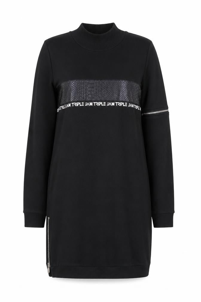 Jason Wood Womens Black Cotton Jumper Dress Size M Mock Neck Pullover