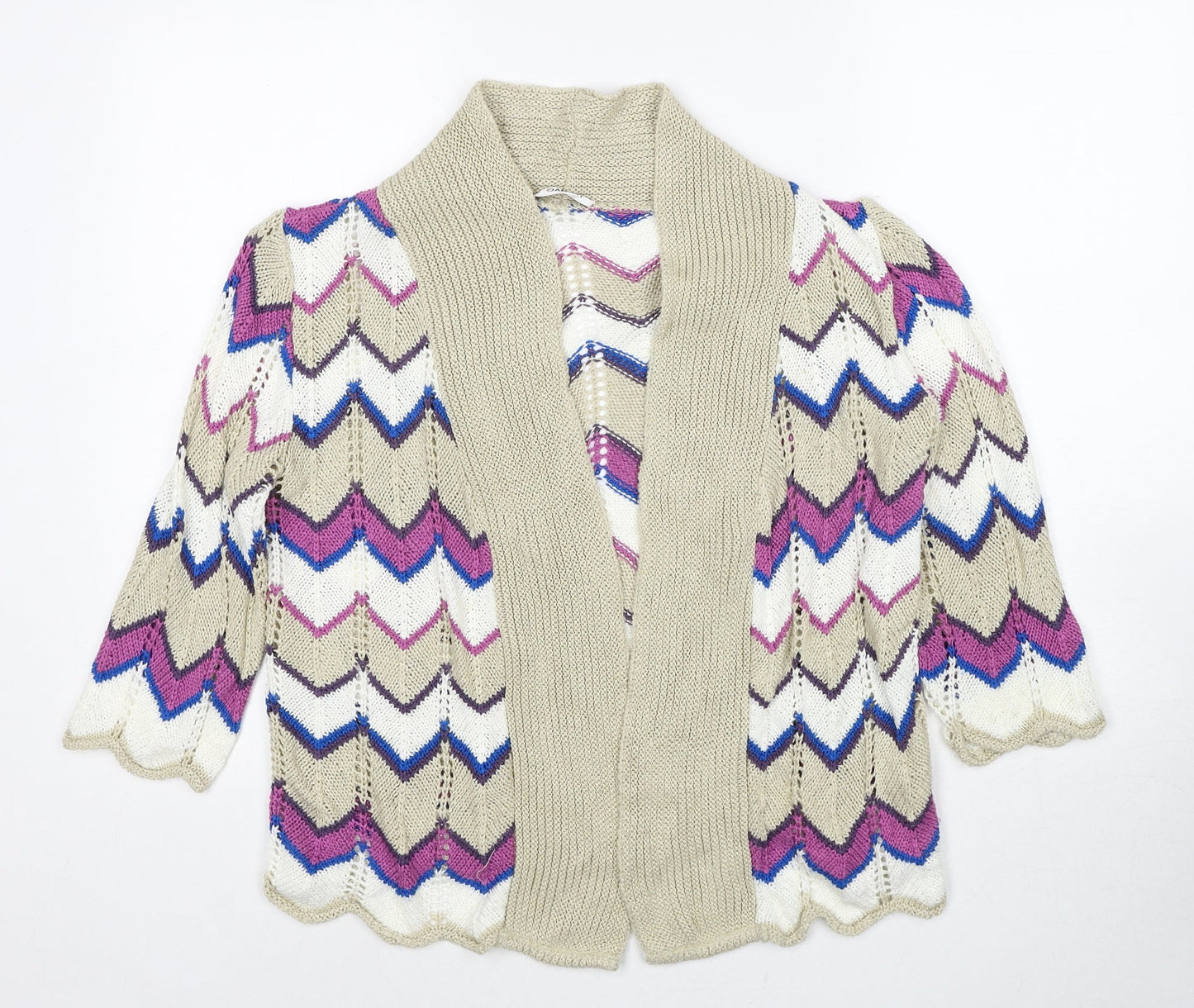 Damart Womens Multicoloured V-Neck Geometric Acrylic Cardigan Jumper Size 10 - Size 10-12