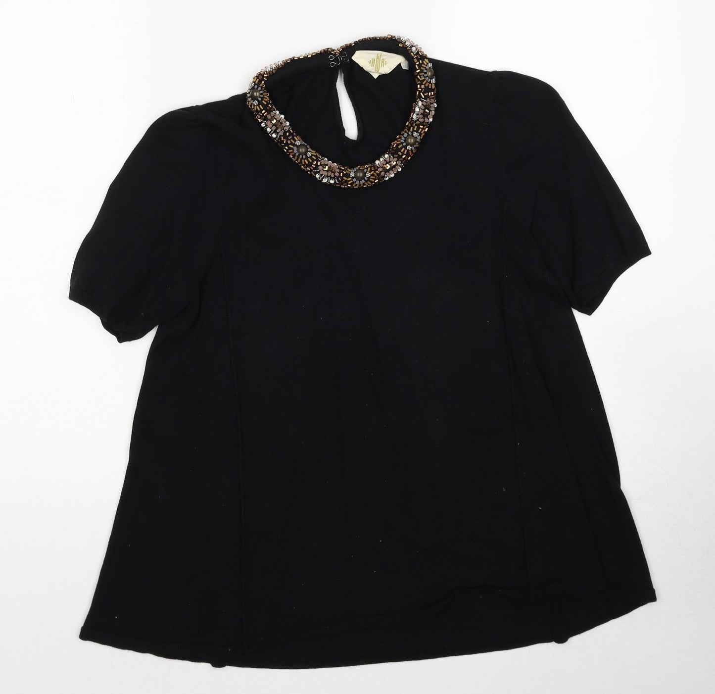 HWR Womens Black Cotton Basic Blouse Size M Round Neck