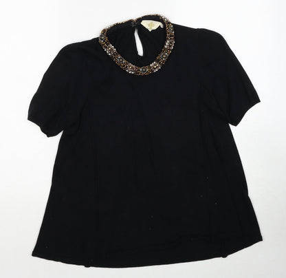 HWR Womens Black Cotton Basic Blouse Size M Round Neck