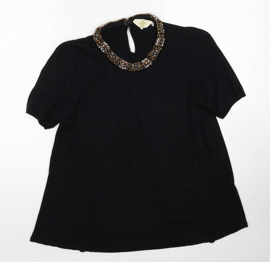 HWR Womens Black Cotton Basic Blouse Size M Round Neck