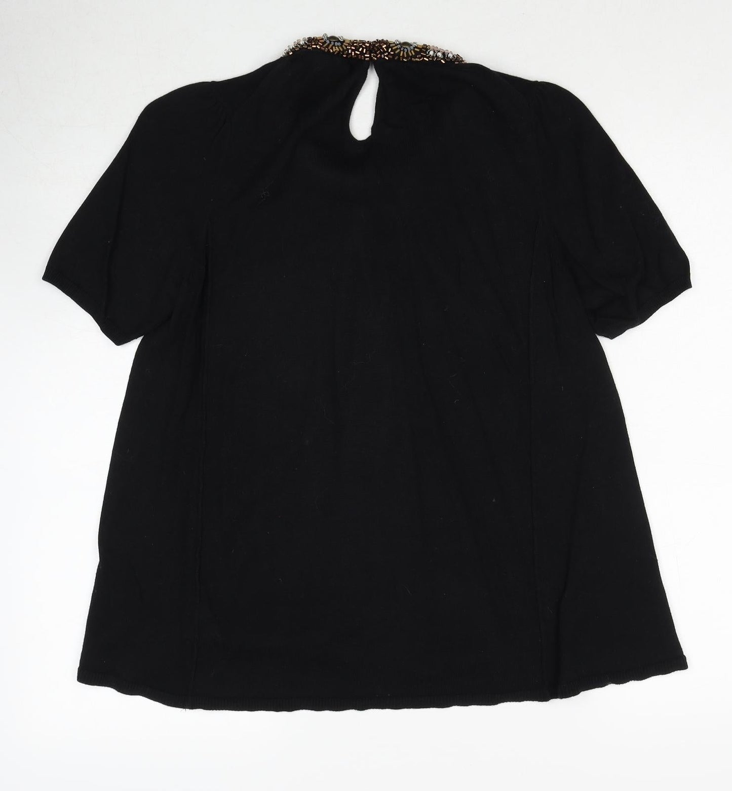 HWR Womens Black Cotton Basic Blouse Size M Round Neck