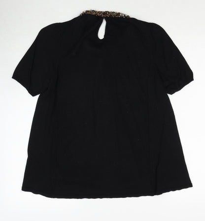 HWR Womens Black Cotton Basic Blouse Size M Round Neck
