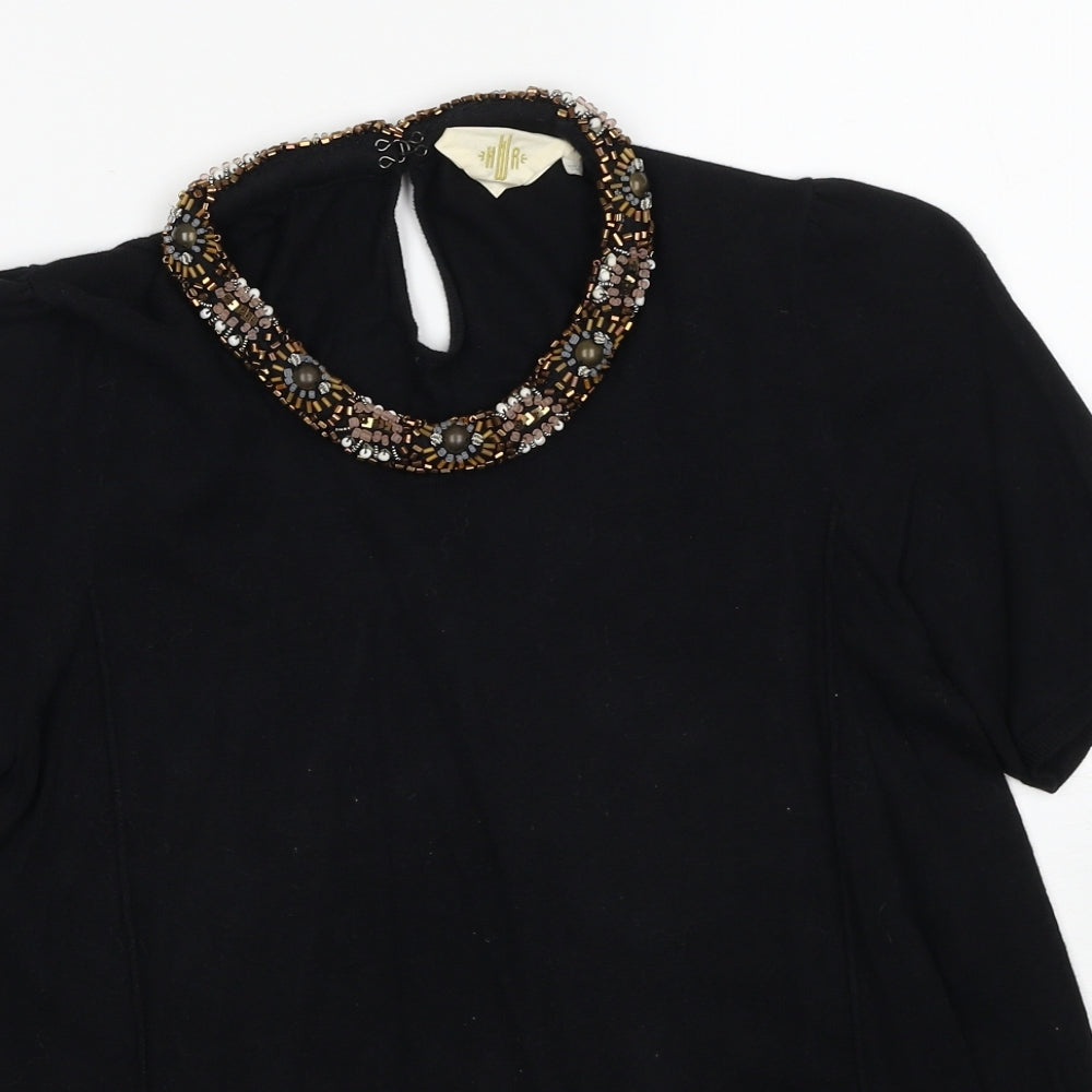 HWR Womens Black Cotton Basic Blouse Size M Round Neck