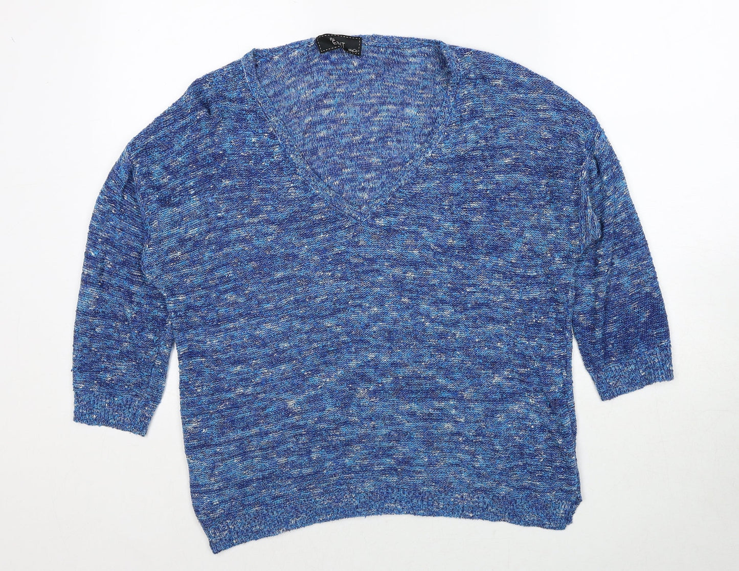 M&Co Womens Blue V-Neck Acrylic Pullover Jumper Size M
