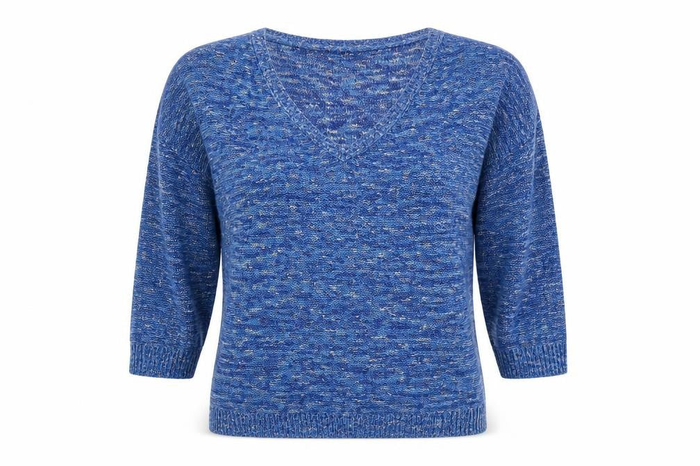 M&Co Womens Blue V-Neck Acrylic Pullover Jumper Size M