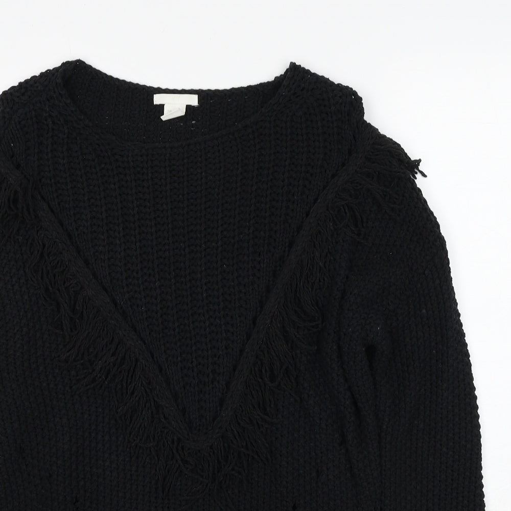 H&M Womens Black Round Neck Cotton Pullover Jumper Size S