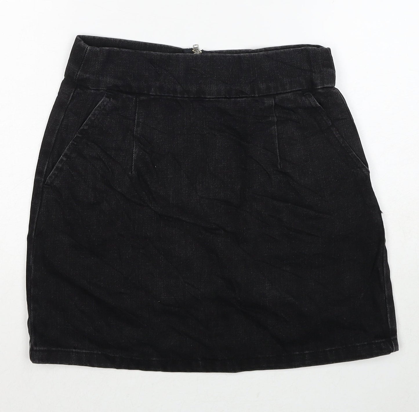 Topshop Womens Black Cotton A-Line Skirt Size 26 in Zip