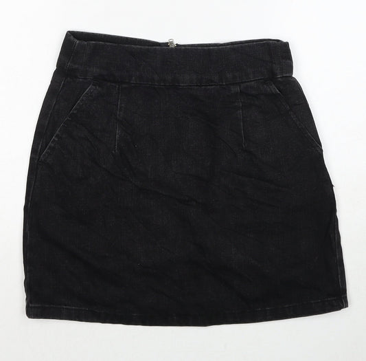 Topshop Womens Black Cotton A-Line Skirt Size 26 in Zip