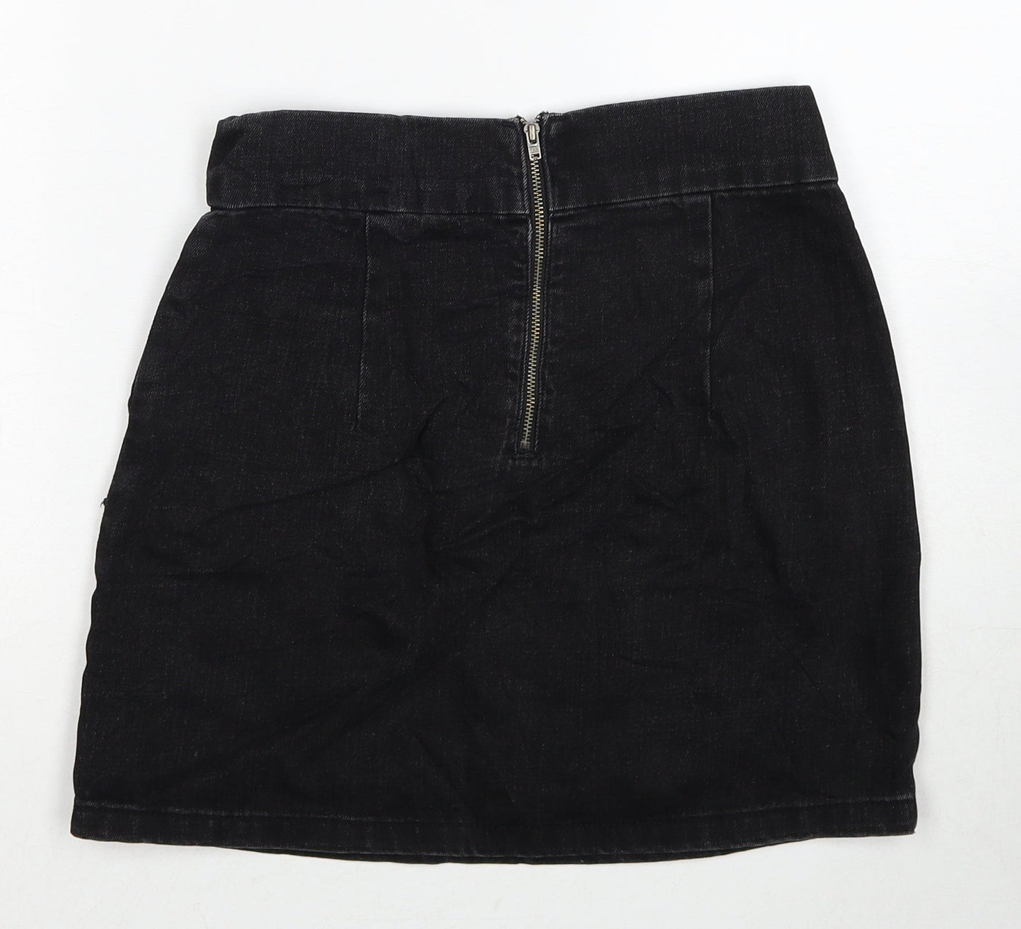 Topshop Womens Black Cotton A-Line Skirt Size 26 in Zip