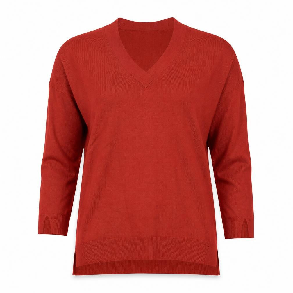 Marks & Spencer Womens Red V-Neck Viscose Pullover Jumper Size M