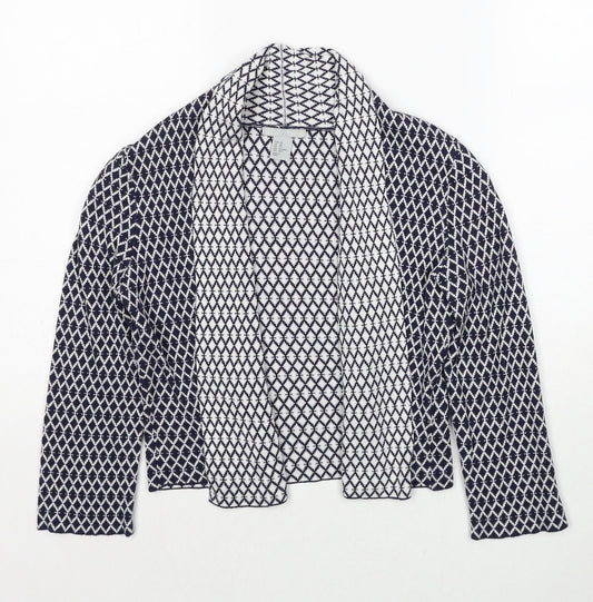 H&M Womens Blue V-Neck Argyle/Diamond Cotton Cardigan Jumper Size XS