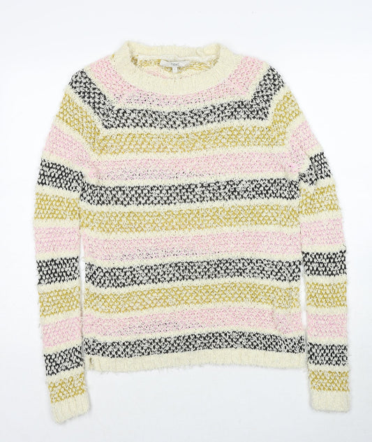 NEXT Womens Multicoloured Round Neck Striped Cotton Pullover Jumper Size S