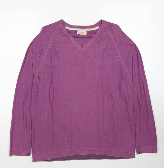 Marks and Spencer Mens Purple V-Neck Cotton Pullover Jumper Size L Long Sleeve