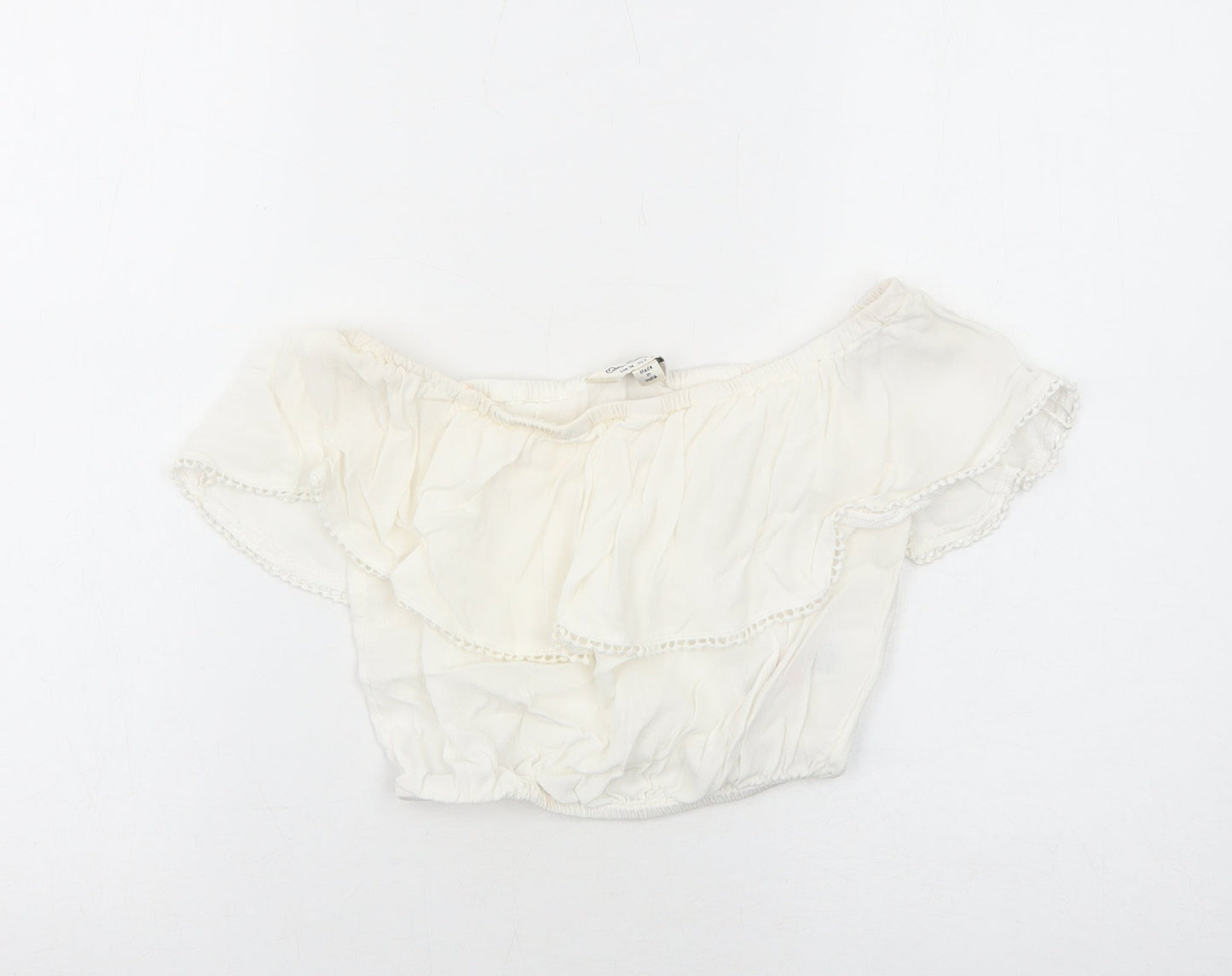 Miss Selfridge Womens White Viscose Cropped Blouse Size 6 Off the Shoulder