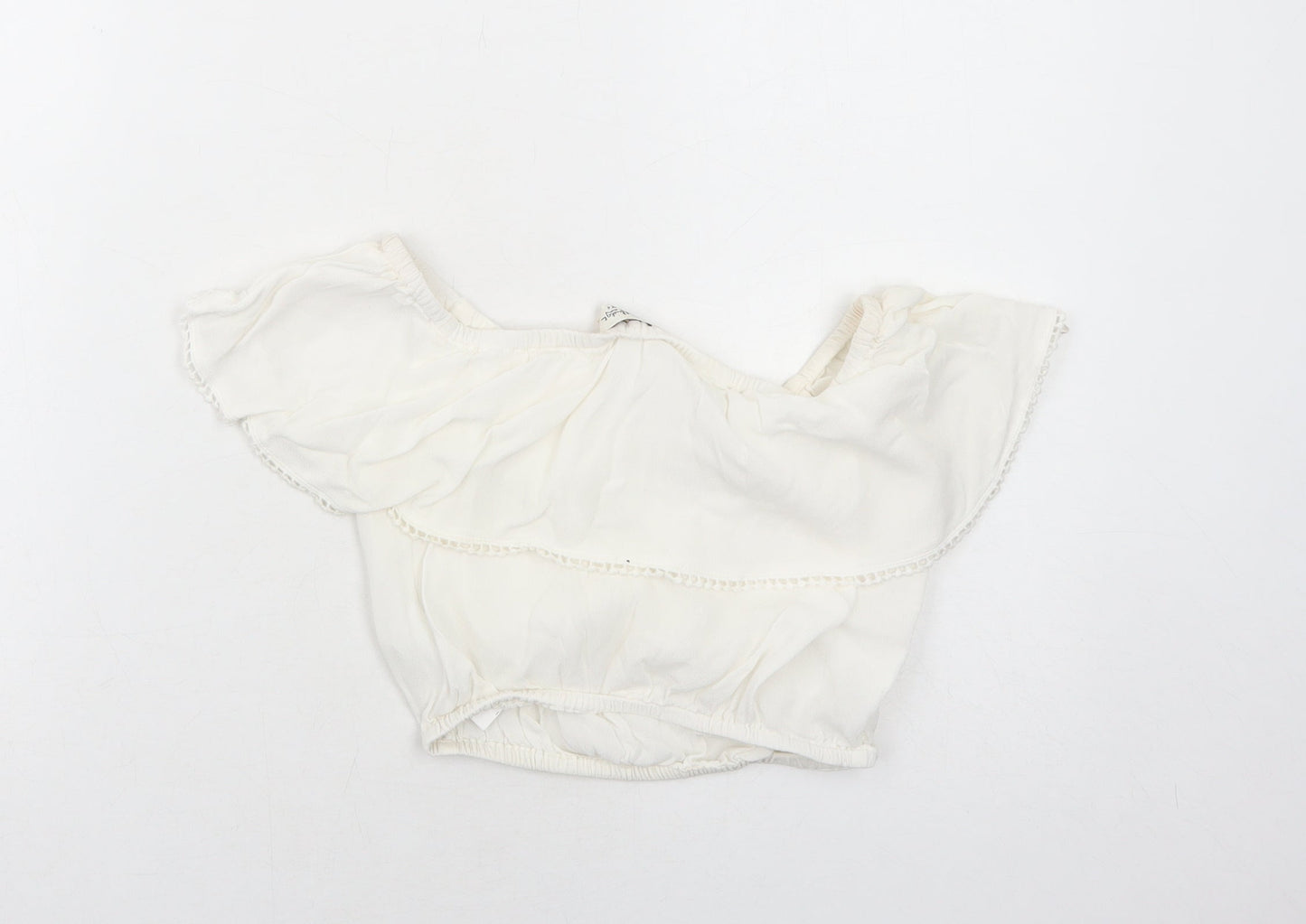 Miss Selfridge Womens White Viscose Cropped Blouse Size 6 Off the Shoulder