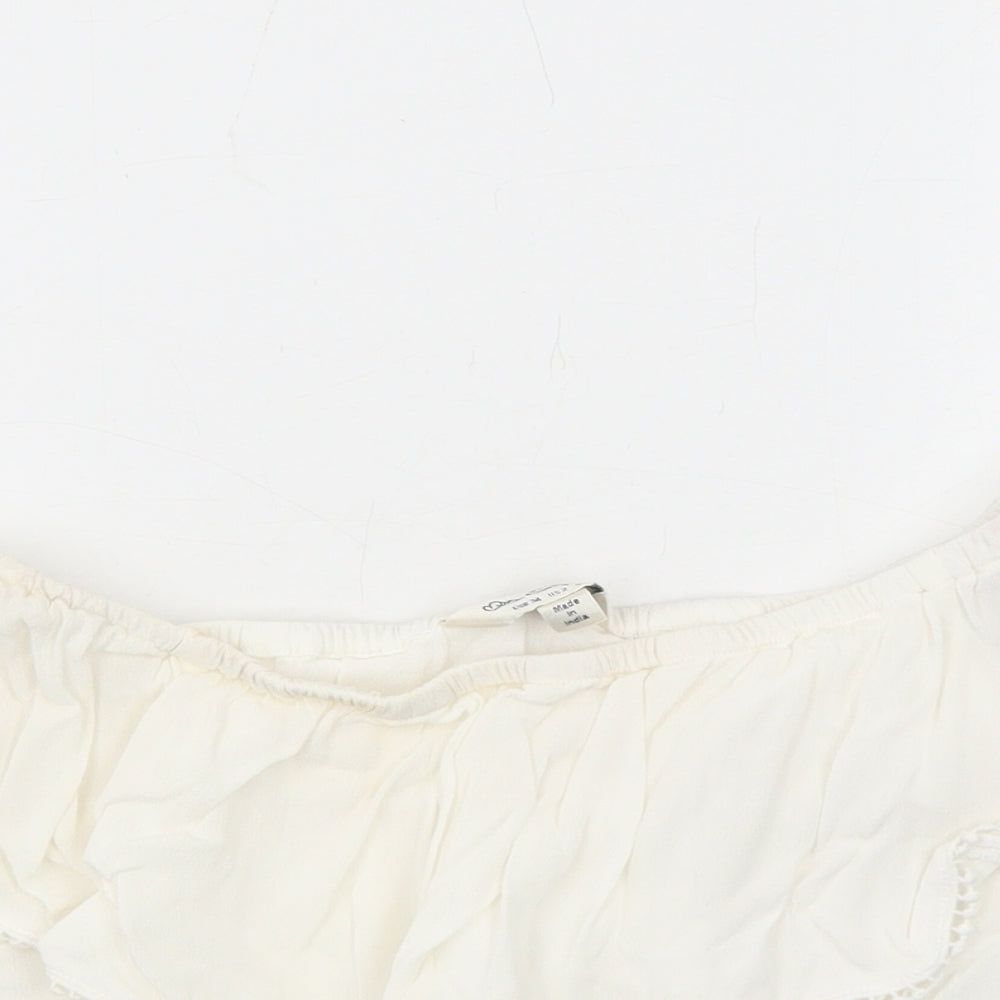 Miss Selfridge Womens White Viscose Cropped Blouse Size 6 Off the Shoulder