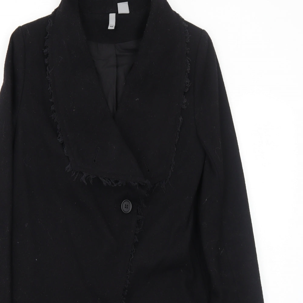 H&M Womens Black Overcoat Coat Size 10 Button