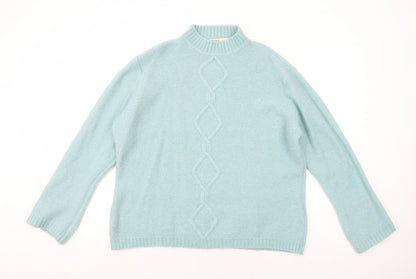 EWM Womens Blue Mock Neck Acrylic Pullover Jumper Size XL